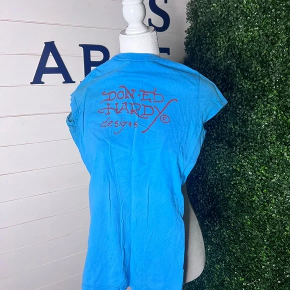 Ed Hardy Blue Vintage Graphic 'True To My Love' Tee - Picture 3 of 3